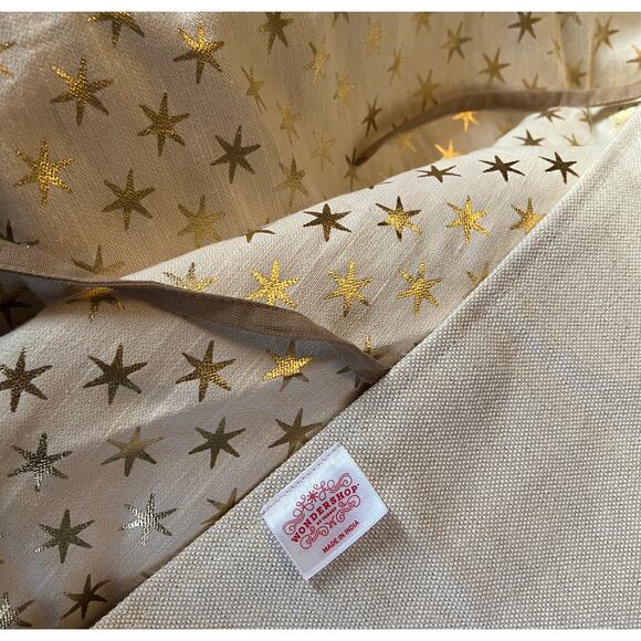 Wondershop gold star print Christmas holiday tree skirt cotton jute 42" diameter - Picture 4 of 8